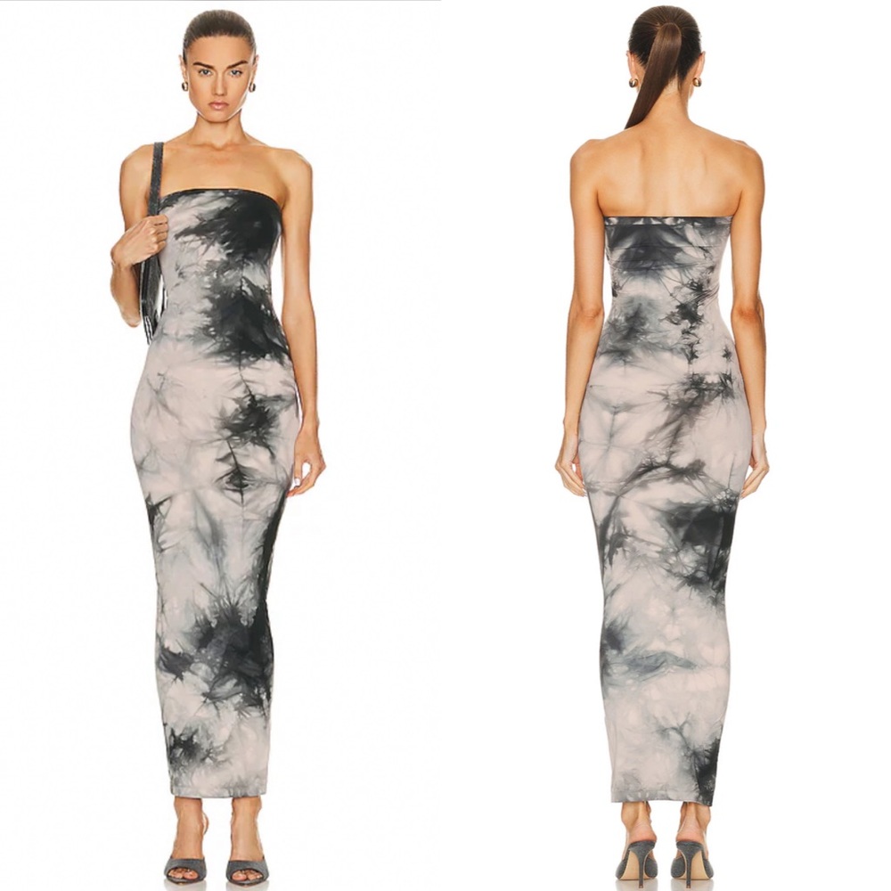 Wolford Strapless Tie-Dye Bodycon Maxi Dress in Black and Cream